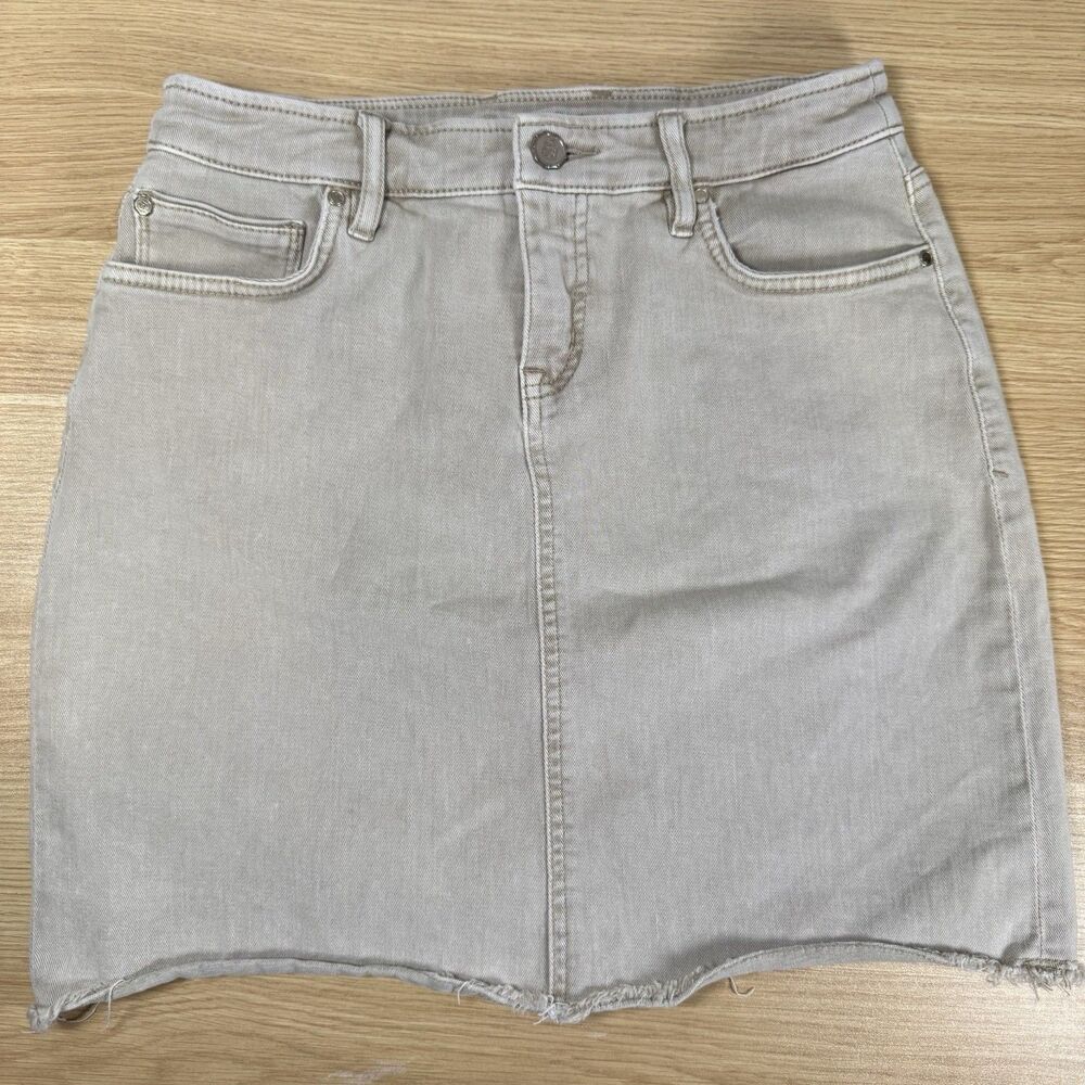 Tommy Bahama Womens White Denim Mini Skirt Frayed Hem Size 14 Casual Beachy